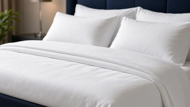 Bed made up with a crisp white duvet and white pillows